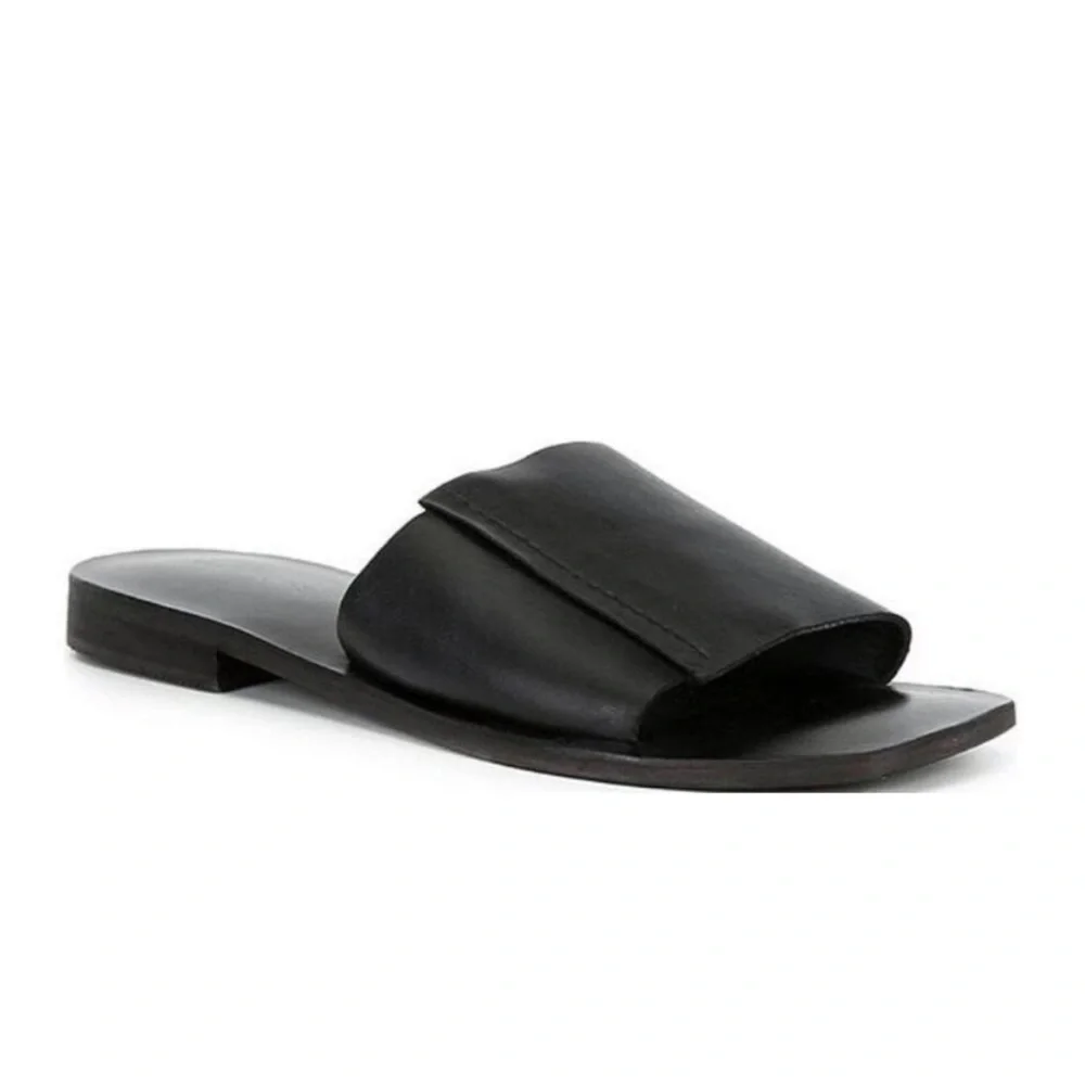Free People Verona Slide Sandals Black Suede Leather Topstitch Detail Size 38.5 - Picture 5 of 12